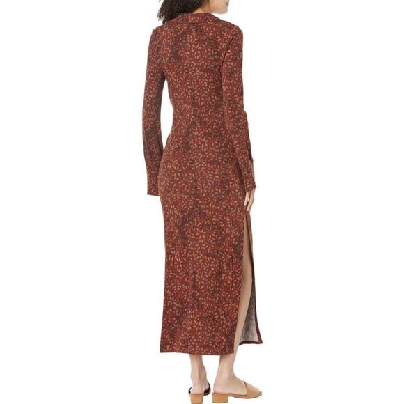 Free People Shayla Wrap Midi Dress Brown Chocolate Combo Women's L NWT - Picture 6 of 11